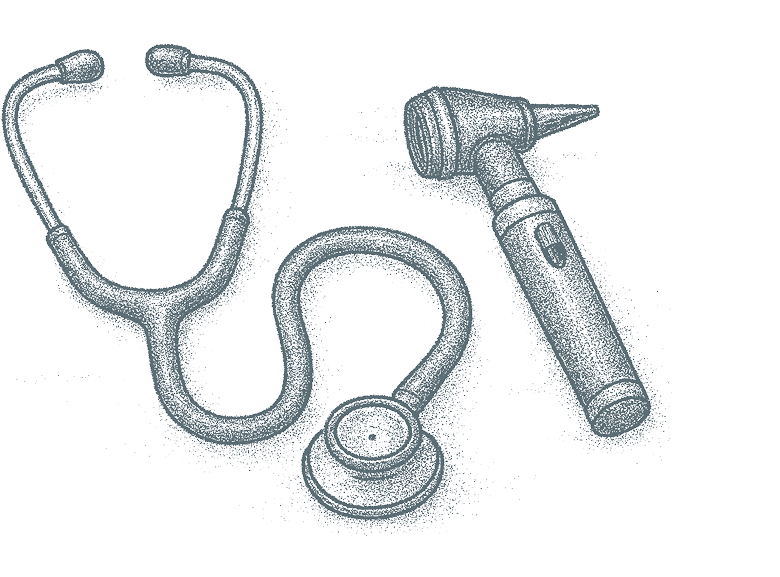 Stethoscope and otoscope illustration for primary care