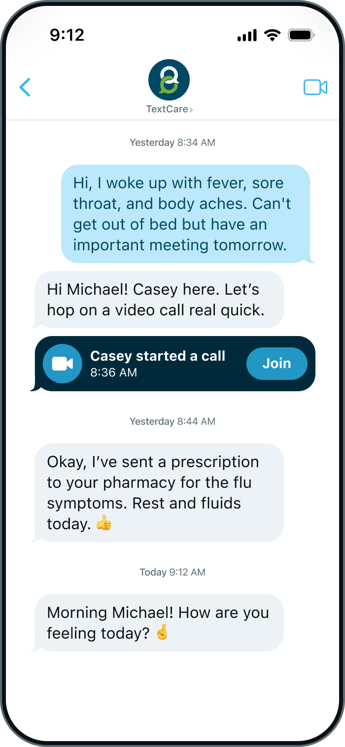 TextCare chat and video call for flu care and follow-up