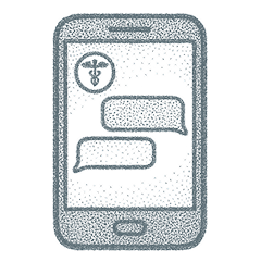 Illustration of phone with medical text chat interface