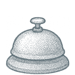 An illustration in a hand drawn style of a desk bell to represent concierge service