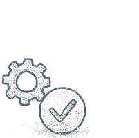 An illustration of a gear cog and a circle with a check mark inside